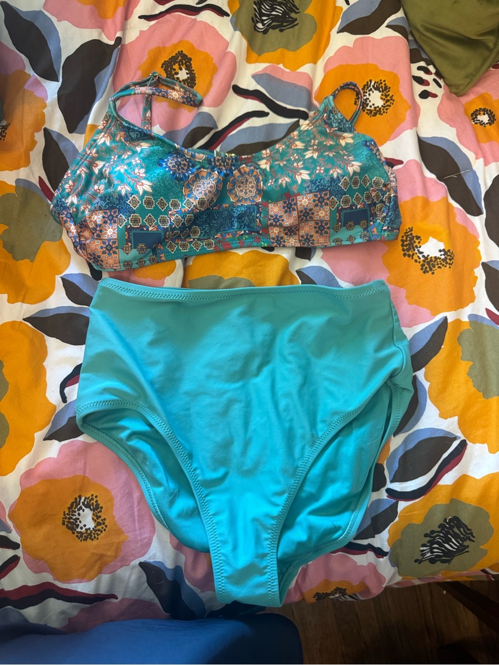 wild fable Teal Multi-Color Patterned Bikini Top & old navy bottom